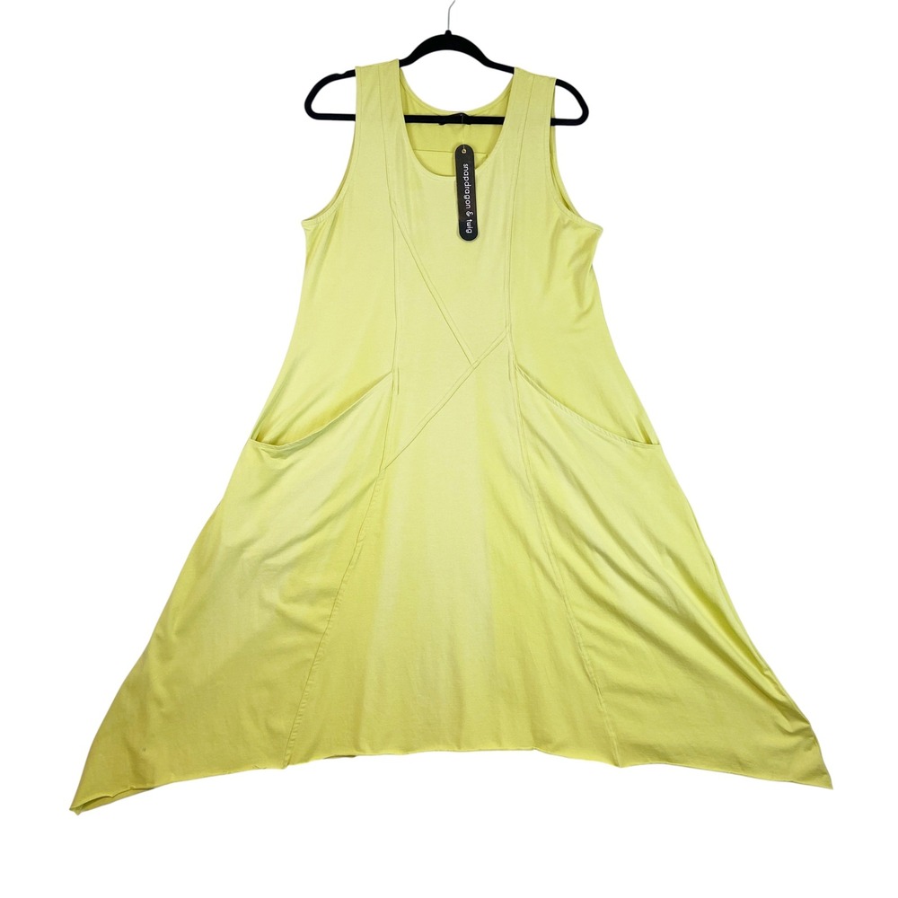 Snapdragon & Twig Emmy Dress Size‎ M Lime Green Lagenlook Asymmetric Pocketed - Picture 2 of 9